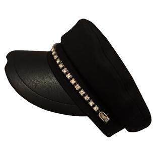 2025秋冬新款欧美复古时尚平顶鸭舌帽女韩版百搭链条毛呢贝雷帽子