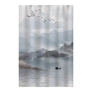 国风山水画柜子遮挡帘免打孔滑轨衣柜门帘书柜防尘帘置物架遮丑帘