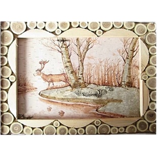 内蒙古大兴安岭鄂伦春族桦树皮画 工艺画 特色画 树皮画包邮！