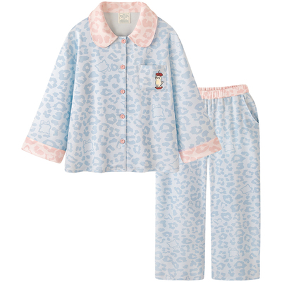 豹纹睡衣女春秋A类纯棉家居服