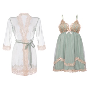 「LA」天青色等烟雨*梦幻纯欲睡裙蕾丝花边带胸垫性感睡衣家居服