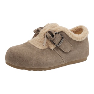星期六真皮加绒保暖勃肯棉鞋女鞋2025冬季新款厚底豆豆鞋毛毛鞋子
