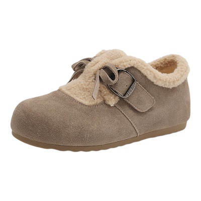 星期六真皮加绒保暖勃肯棉鞋女鞋