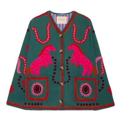 Sissel Edelbo 手工控制的苏扎尼链式绣工艺装饰上衣复古优雅时尚