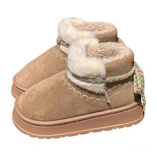 女士时尚冬季创意拼色中筒棉靴高级感外穿百搭保暖加绒复古雪地靴