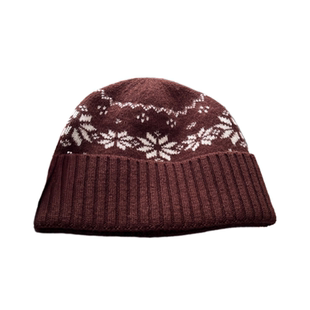 北欧雪花帽~高品质100%纯羊毛帽子女冬时髦棕色费尔岛提花针织帽