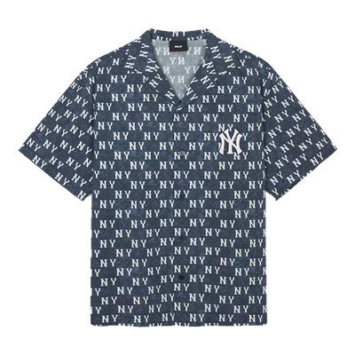 MLB官方男女情侣满印老花衬衫短袖外套套装24夏季新款WSM02/SMM02