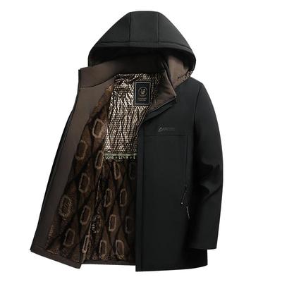 雅鹿爸爸装棉服连帽可脱卸加绒加厚棉衣男中老年羽绒棉保暖外套