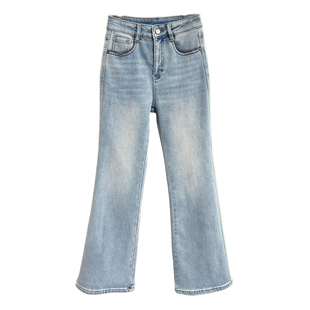 高个子收！动漫细腰大长腿！修身加绒牛仔喇叭裤女   M338015~JS