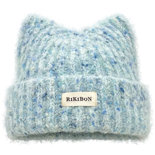 2025新款日系小清新混色猫耳朵毛线帽子女秋冬季保暖百搭针织帽潮