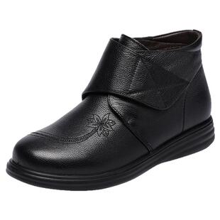 41号妈妈高帮真皮棉鞋防滑短靴宽头大码女鞋老人奶奶保暖粘扣冬鞋