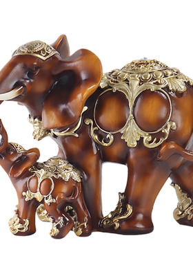 招财大象子母象树脂工艺品摆件酒柜家居卧室客厅装饰品新中式摆件
