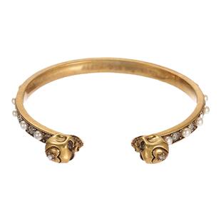 复古时尚高级感气质鬼才设计师麦家骷髅头镶钻珍珠开口手镯饰品女