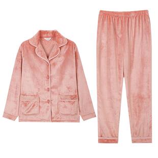 秋鹿法兰绒睡衣女冬季加绒加厚长袖长裤珊瑚绒家居服秋冬女款套装