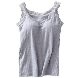 纯棉女带胸垫吊带背心免穿文胸罩杯一体式内衣性感蕾丝打底衫大码