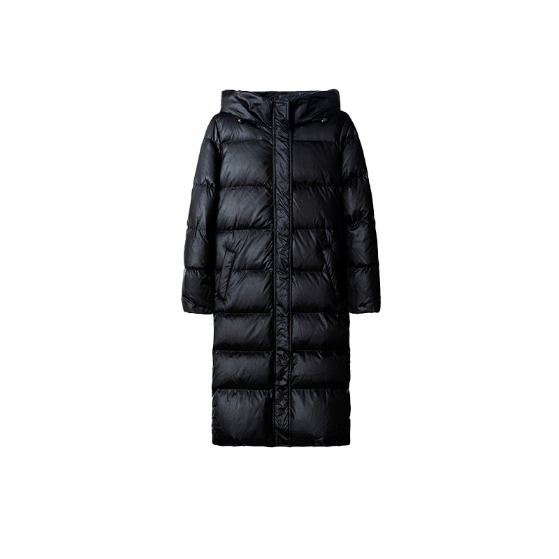 白鹿语简约鸭绒中长款连帽羽绒服