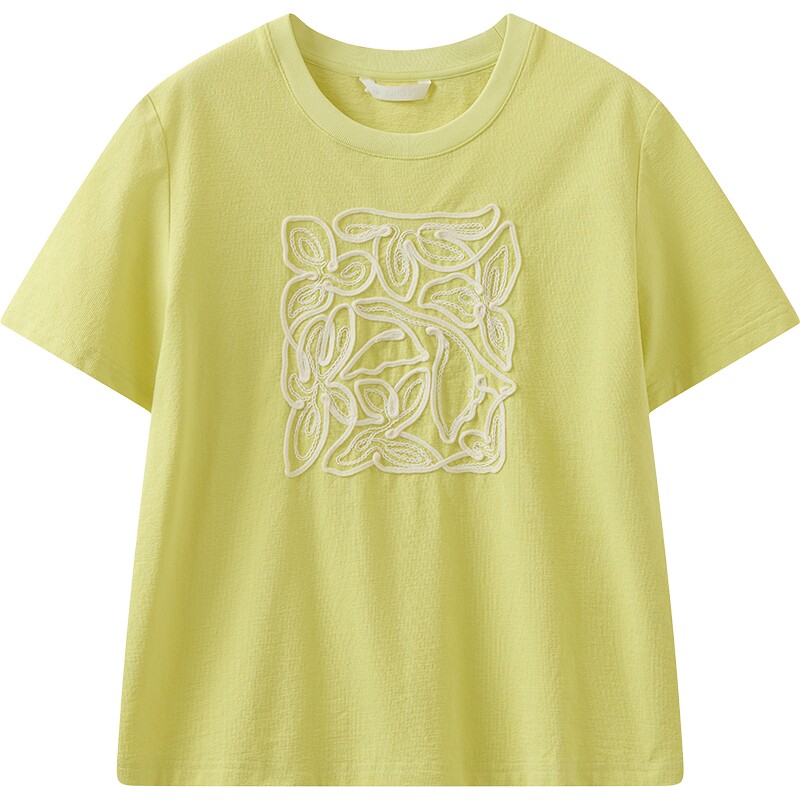 【商场同款】播26夏新品麻感索罗娜T恤女圆领刺绣上衣BDT2YD1780