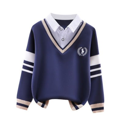 史努比男童卫衣学院风V领假两件