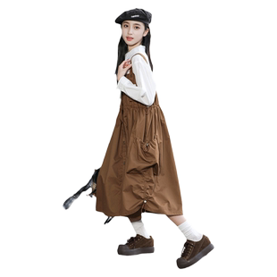 女大童背带裙套装春款2026新款洋气儿童连衣裙初中生甜美秋装裙子