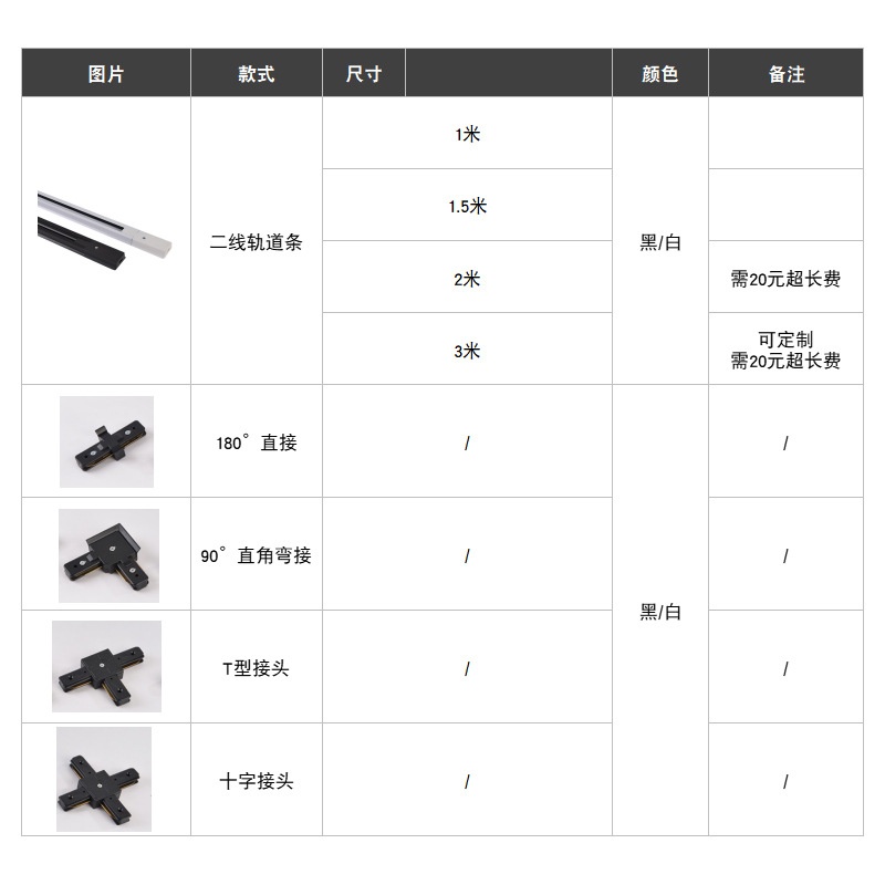 轨道条灯具配件1米米加厚导轨1.5导轨滑道两线全灯轨道服装店铝条