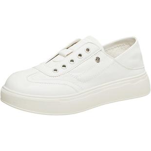 百思图2026春季新款牛皮松糕厚底小白鞋女两穿运动休闲鞋W6066AM6