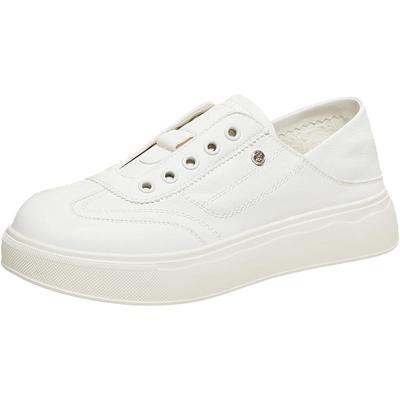 百思图春季新款厚底两穿小白鞋女