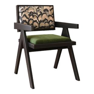 中古餐椅家用餐桌椅实木客厅休闲扶手靠背椅茶椅法式昌迪加尔椅子