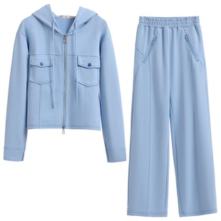 清纯系松弛感套装女2026新款春减龄蓝色运动卫衣阔腿裤休闲两件套