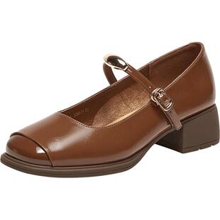 百思图2025秋季商场新款复古法式玛丽珍小皮鞋粗跟女单鞋M2501AQ5