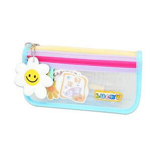 透明撞色网纱笔袋高颜值ins风中小学生文具盒2025新款男孩女孩简约双层大容量多功能铅笔盒小众不撞款收纳盒