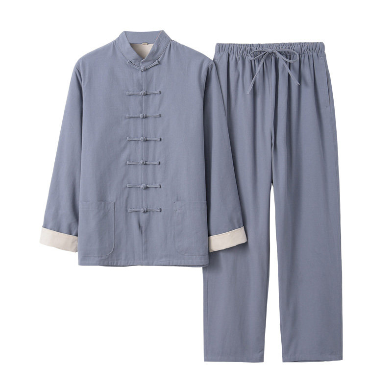 复古男青年纯棉春秋长袖禅服唐装