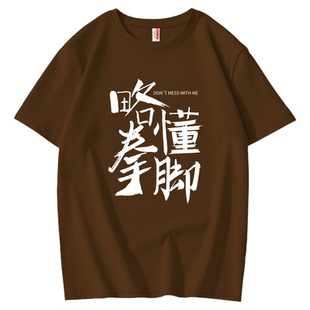 国潮略懂拳脚趣味文字短袖t恤男女纯棉夏季宽松健身搞笑学生体恤