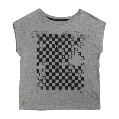 noE棋盘格摇滚人像大领口短袖