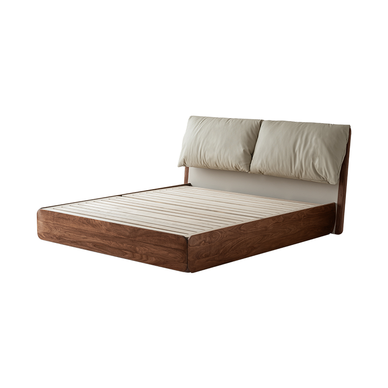 北美黑胡桃木储物床实木箱体床双人真皮软包现代简约良年家具MC28