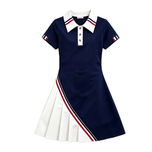 女童学院风连衣裙夏季2026新款洋气中大童女装高级感polo短袖裙子