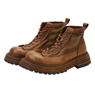 马丁靴男固特异重工水洗马皮短靴复古做旧手工牛皮鞋底高帮工装鞋