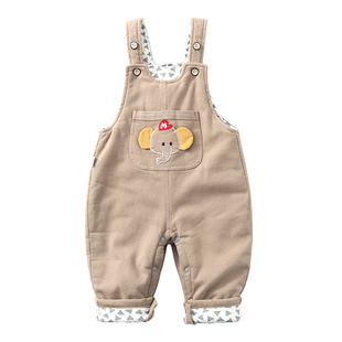 宝宝背带棉花棉裤秋冬夹棉按扣开裆男童儿童女婴儿背带裤冬季加厚