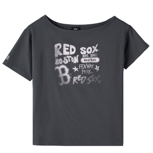 MLB官方正品章若楠同款短袖女26夏季新款印花凉感斜肩T恤宽松半袖