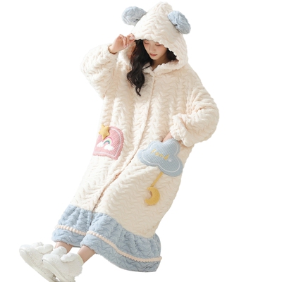 睡衣女珊瑚绒加厚保暖睡袍