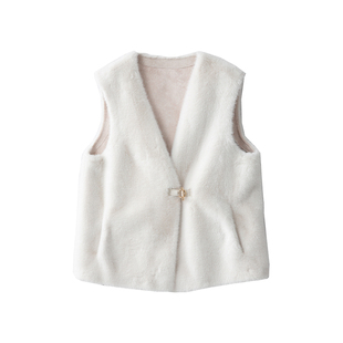 一丝牵一粒扣加厚保暖皮草皮毛一体大衣女马甲背心休闲百搭开衫冬