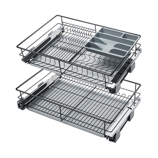 悍高碗碟拉篮时尚厨房橱柜抽屉式碗篮不锈钢双层收纳碗篮碗架