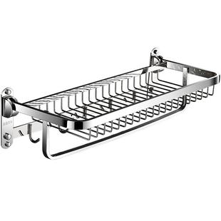 免打孔浴巾架网篮浴室置物架304不锈钢折叠毛巾架子卫生间收纳架