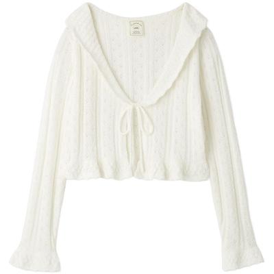 gelatopique薄半边绒荷叶边开衫