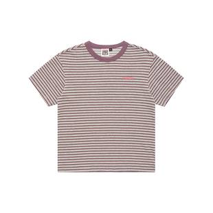VISION童装 美式复古撞色条纹微落肩宽松刺绣logo短袖T恤男女同款