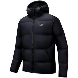 安踏羽绒服短款四防羽绒服男子官方正品保暖连帽外套面包黑色外套