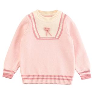 nice樱花粉女童纯羊绒衫儿童毛衣女孩山羊绒宝宝圆领针织衫厚洋气