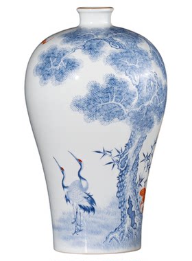 宁封窑松鹤同春梅瓶中式花瓶