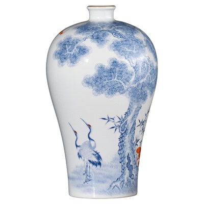 宁封窑松鹤同春梅瓶中式花瓶