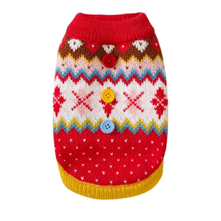 袋袋猫 费尔岛红色圣诞宠物毛衣 狗狗比熊马尔泰新年喜庆拜年衣服