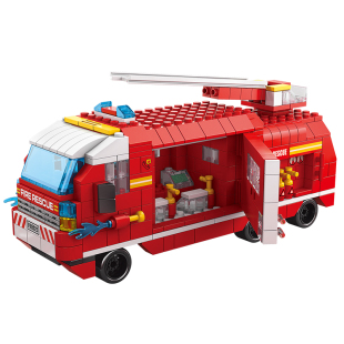 中国积木儿童益智拼装消防车系列男孩拼插汽车模型小颗粒拼图礼物